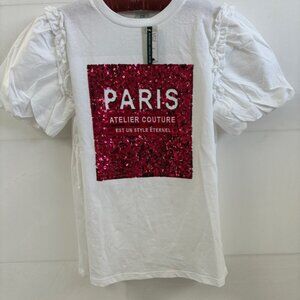 River Island Girls Paris Sequin Puff Sleeve Top 13-14Y NWT